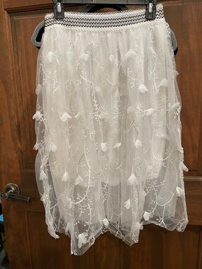 White Floral Embroidered Tulle Skirt